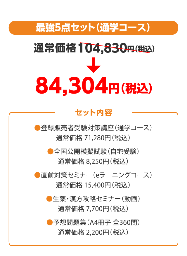 「キャンペーン」+「セット割」が断然お得！最強5点セット（通学コース）